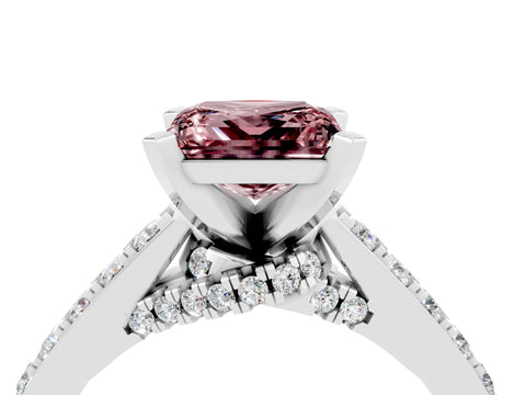 White gold Princess Cut Diamond Solitaire Ring with Pavé Band and Prong Setting_16