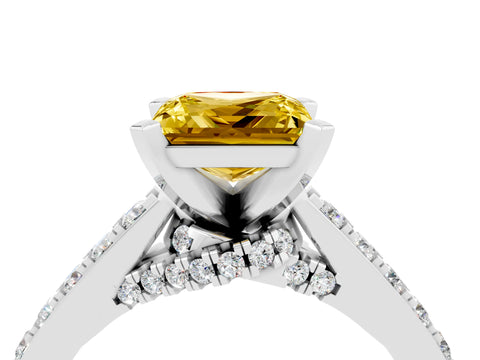 White gold Princess Cut Diamond Solitaire Ring with Pavé Band and Prong Setting_16