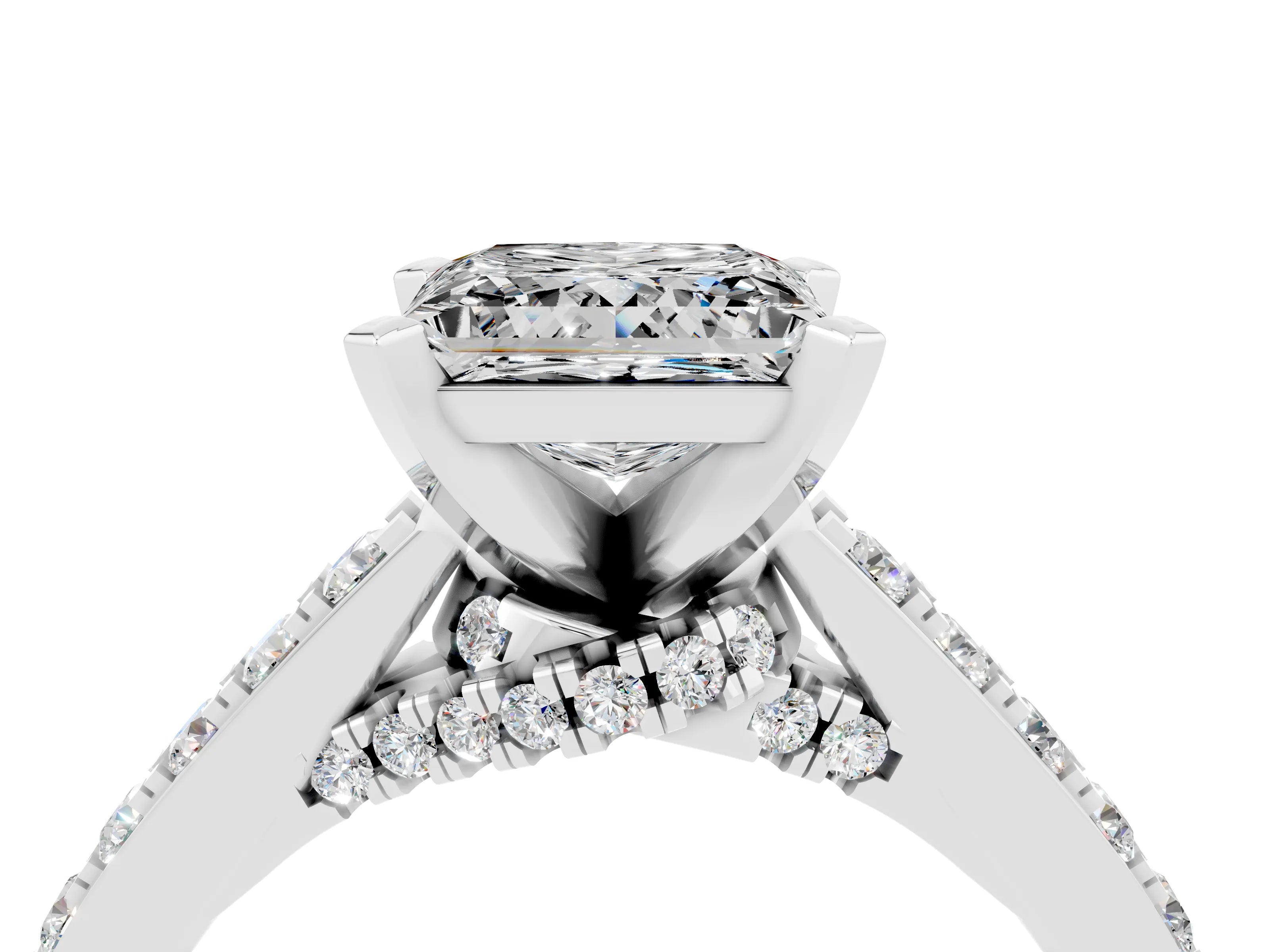 White gold Princess Cut Diamond Solitaire Ring with Pavé Band and Prong Setting_16