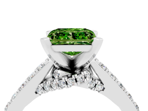 White gold Princess Cut Diamond Solitaire Ring with Pavé Band and Prong Setting_16