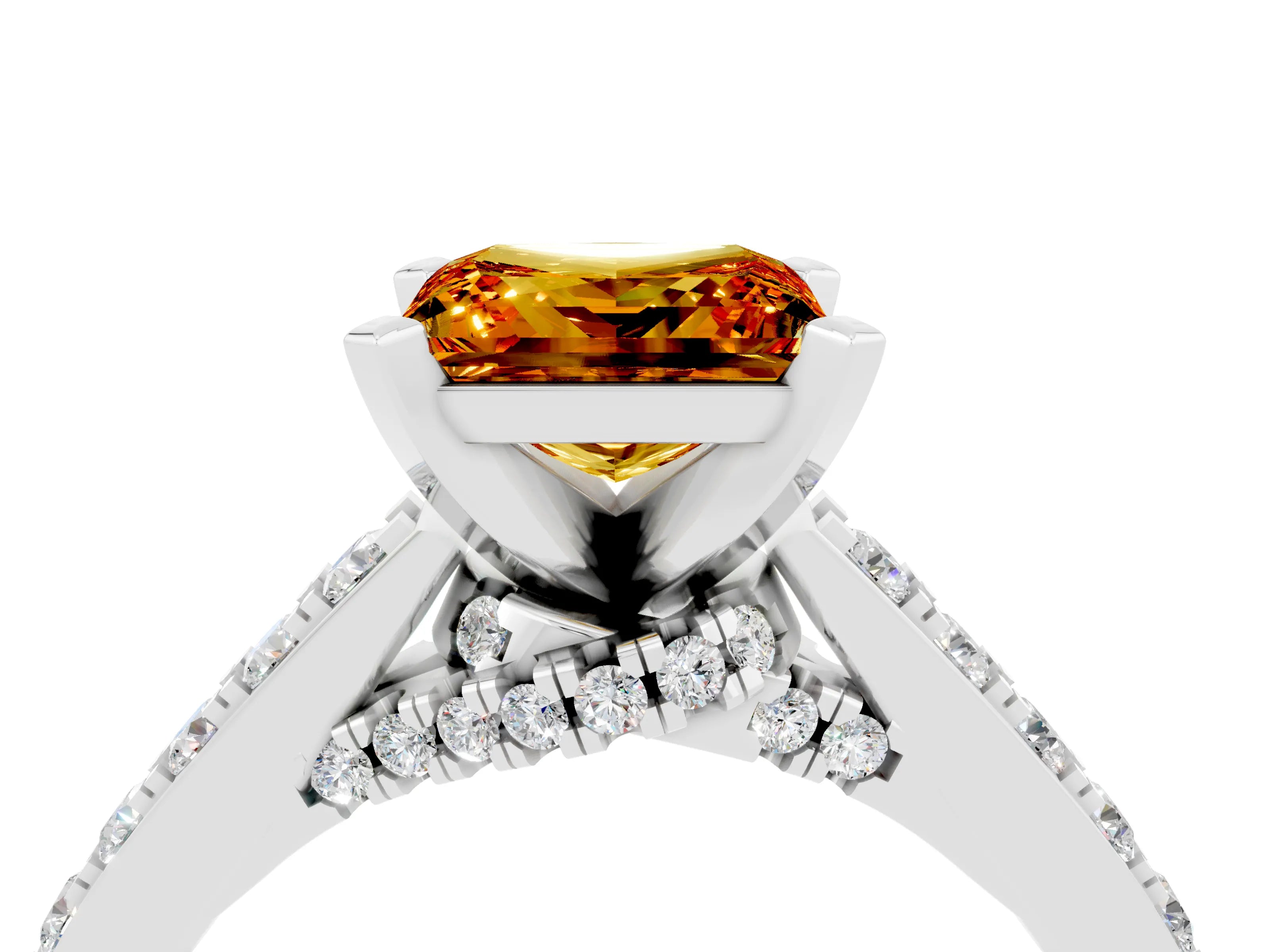 White gold Princess Cut Diamond Solitaire Ring with Pavé Band and Prong Setting_16