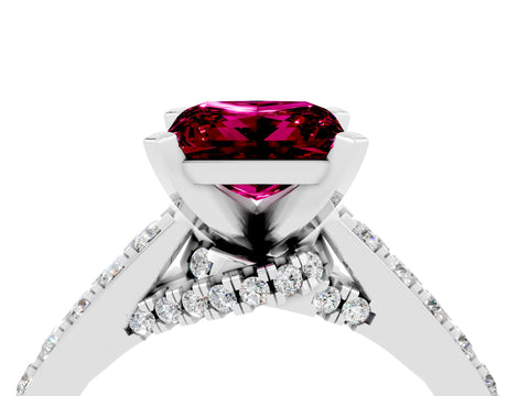 White gold Princess Cut Diamond Solitaire Ring with Pavé Band and Prong Setting_16