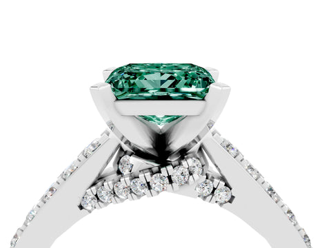 White gold Princess Cut Diamond Solitaire Ring with Pavé Band and Prong Setting_16