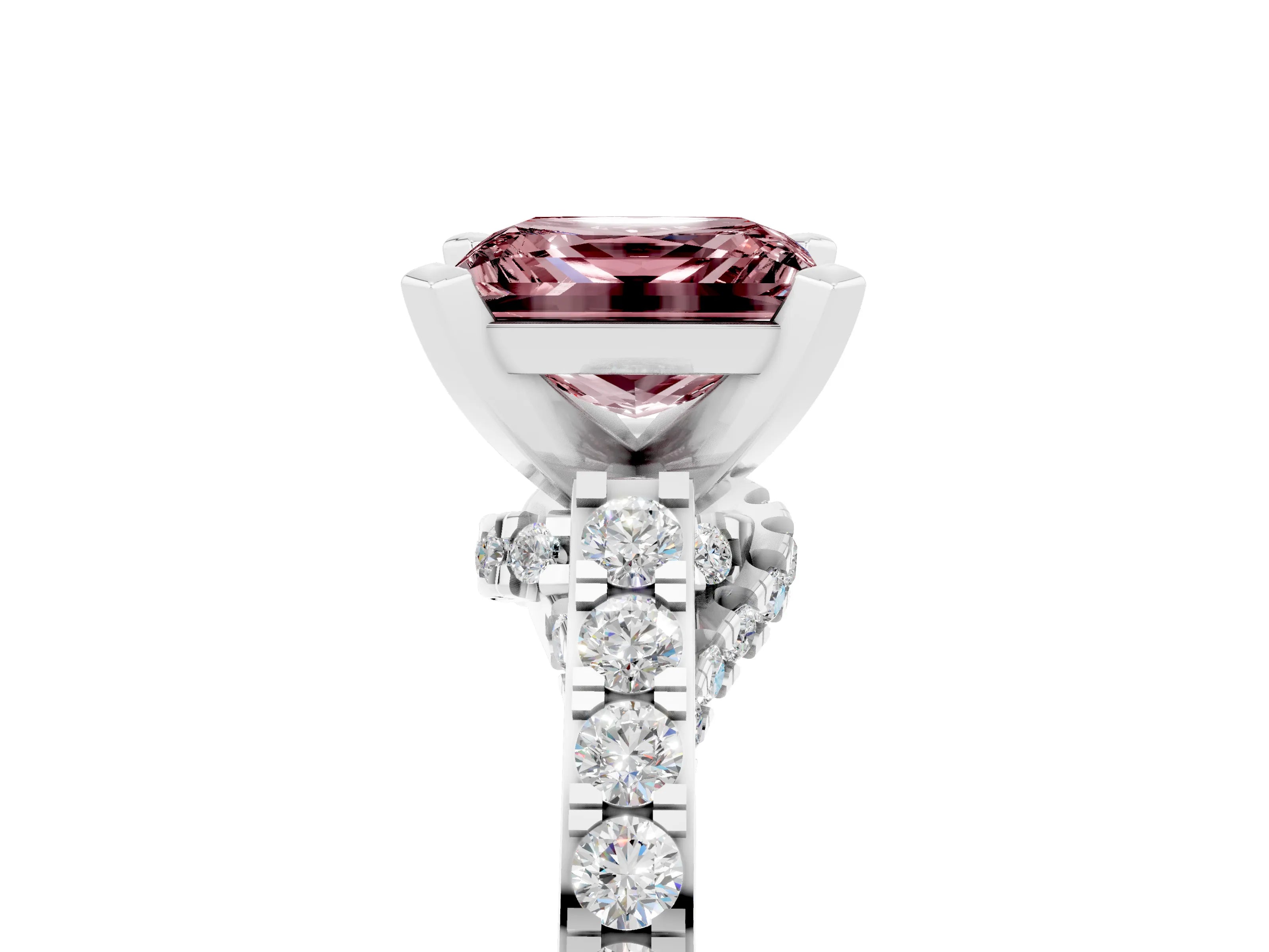 White gold Princess Cut Diamond Solitaire Ring with Pavé Band and Prong Setting_17