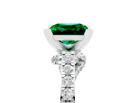 White gold Princess Cut Diamond Solitaire Ring with Pavé Band and Prong Setting_17