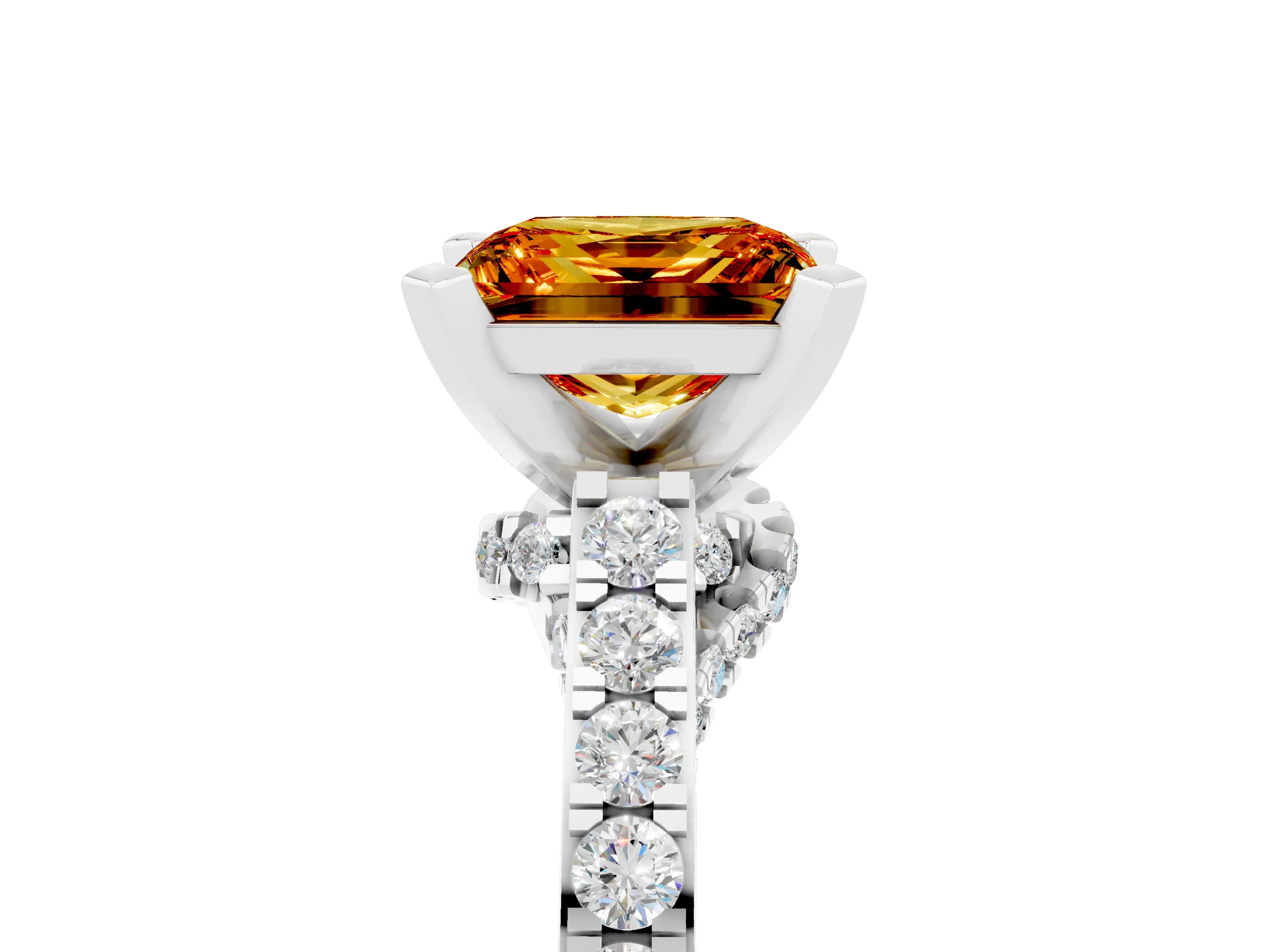White gold Princess Cut Diamond Solitaire Ring with Pavé Band and Prong Setting_17