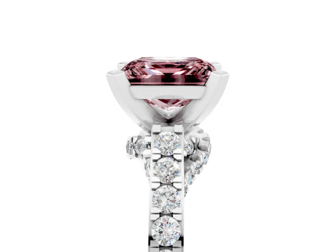 White gold Princess Cut Diamond Solitaire Ring with Pavé Band and Prong Setting_17