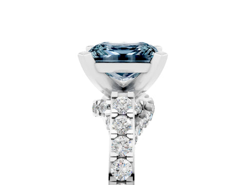 White gold Princess Cut Diamond Solitaire Ring with Pavé Band and Prong Setting_17