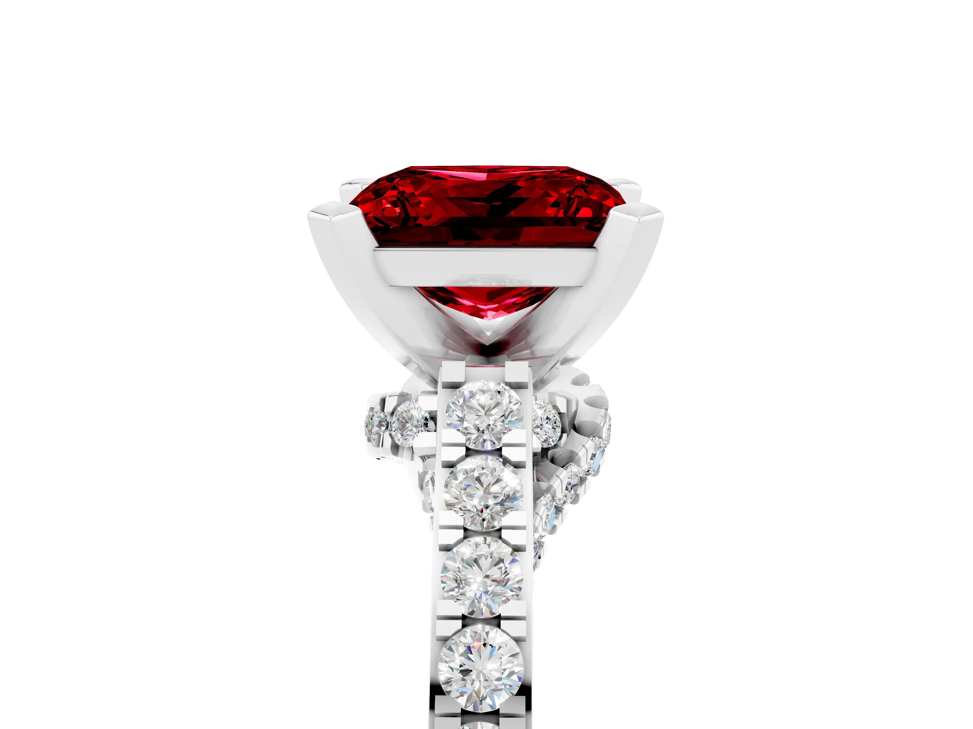 White gold Princess Cut Diamond Solitaire Ring with Pavé Band and Prong Setting_17