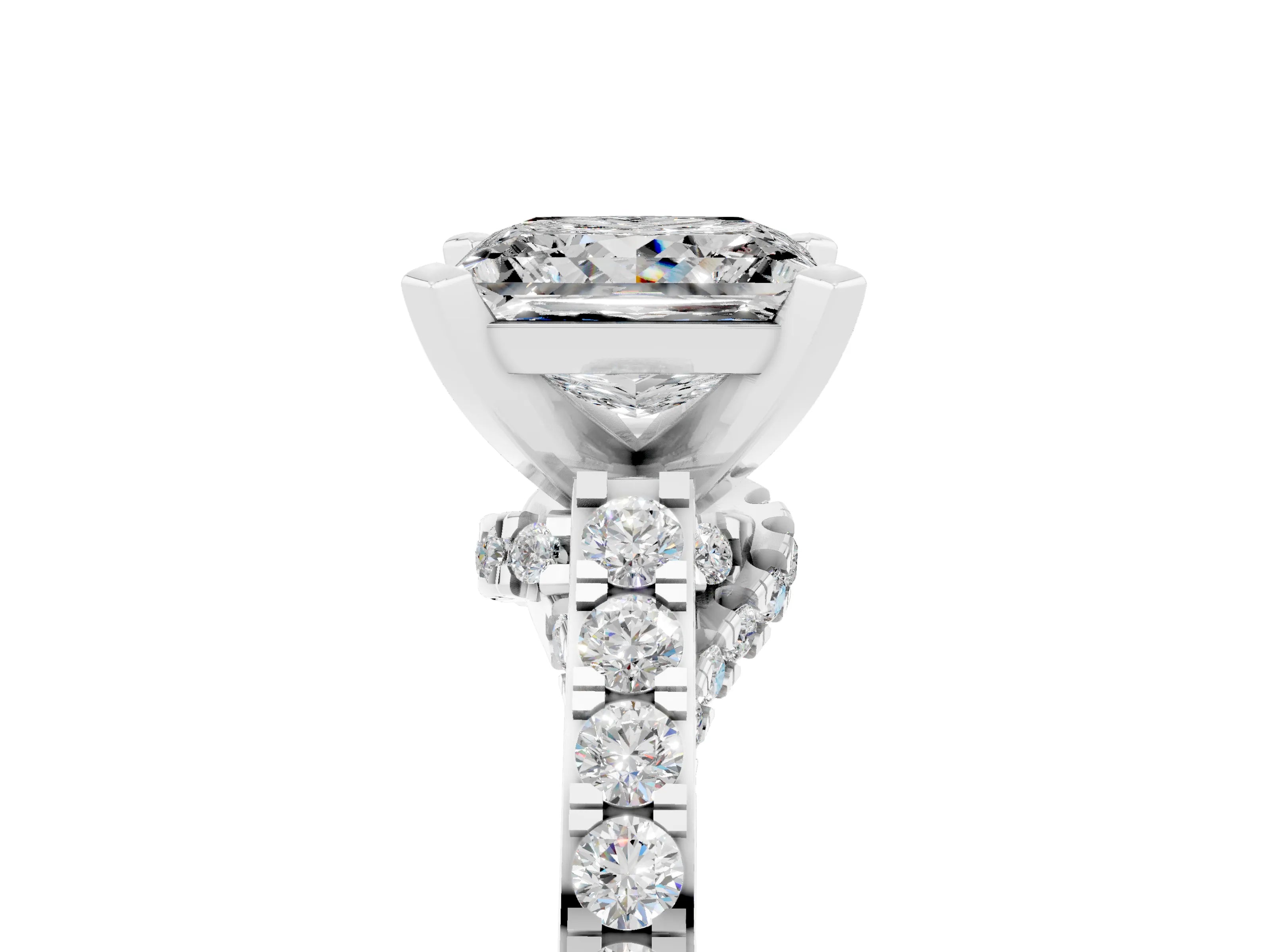 White gold Princess Cut Diamond Solitaire Ring with Pavé Band and Prong Setting_17
