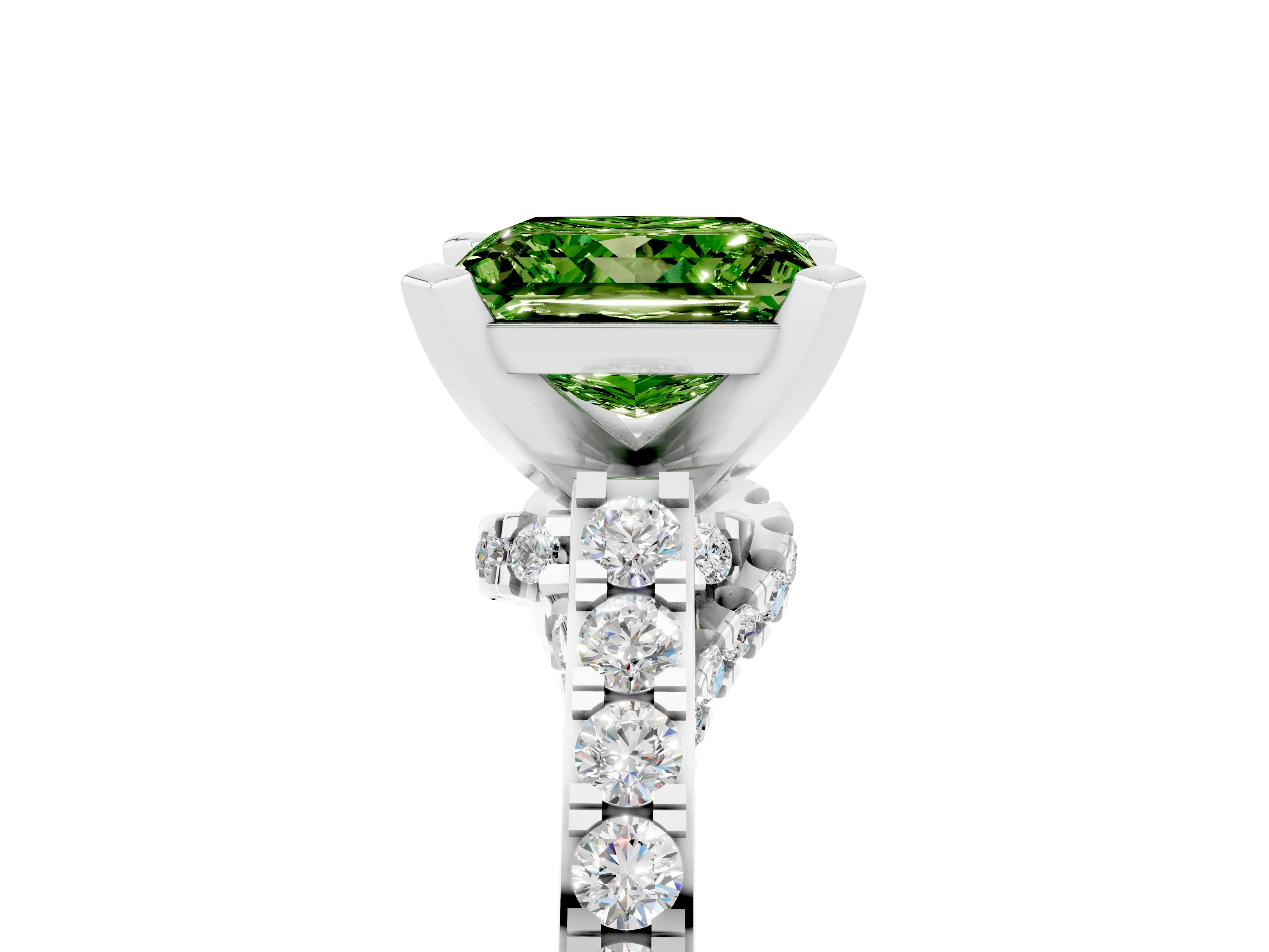 White gold Princess Cut Diamond Solitaire Ring with Pavé Band and Prong Setting_17