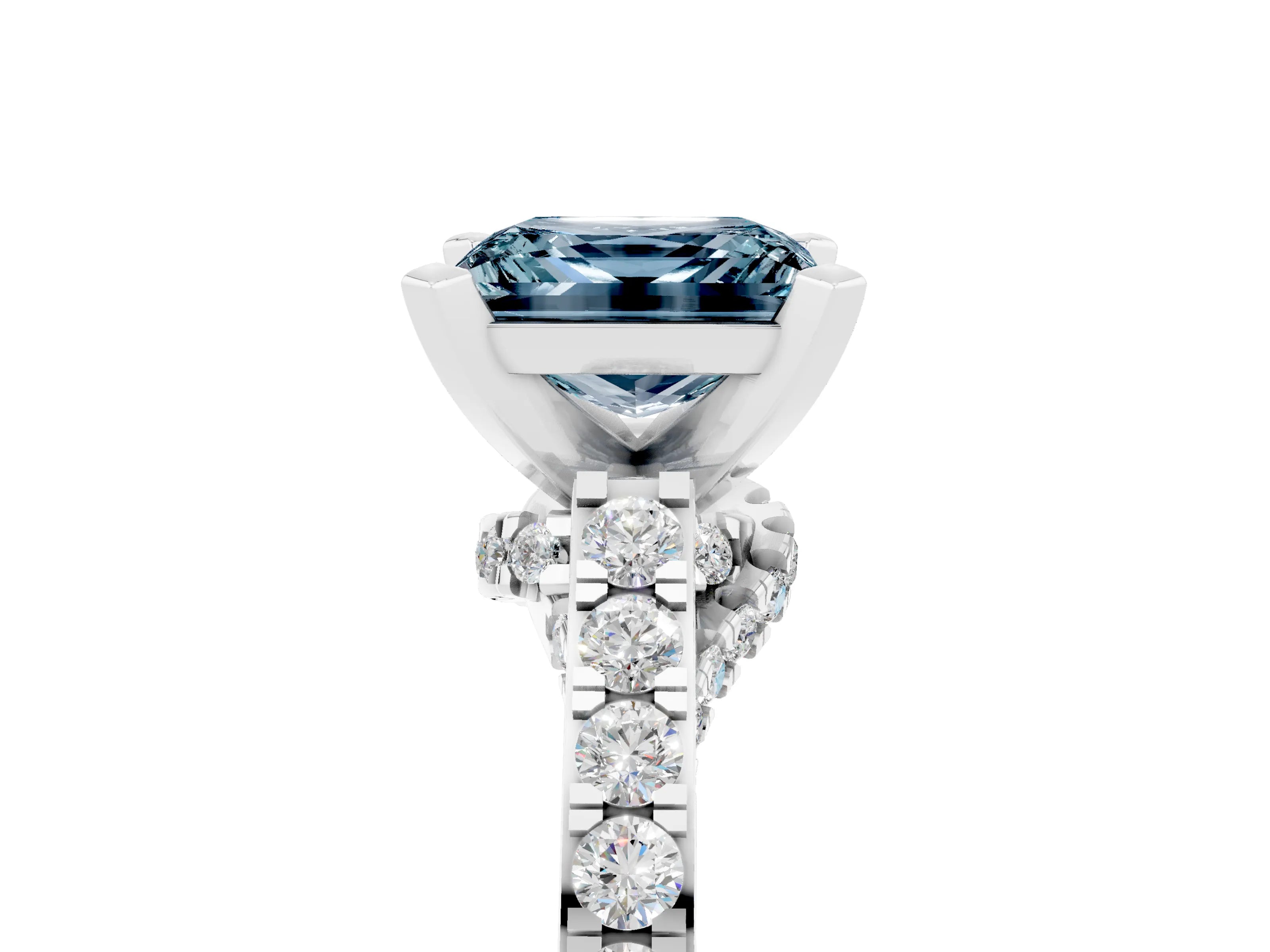 White gold Princess Cut Diamond Solitaire Ring with Pavé Band and Prong Setting_17