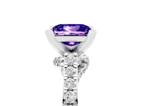White gold Princess Cut Diamond Solitaire Ring with Pavé Band and Prong Setting_17