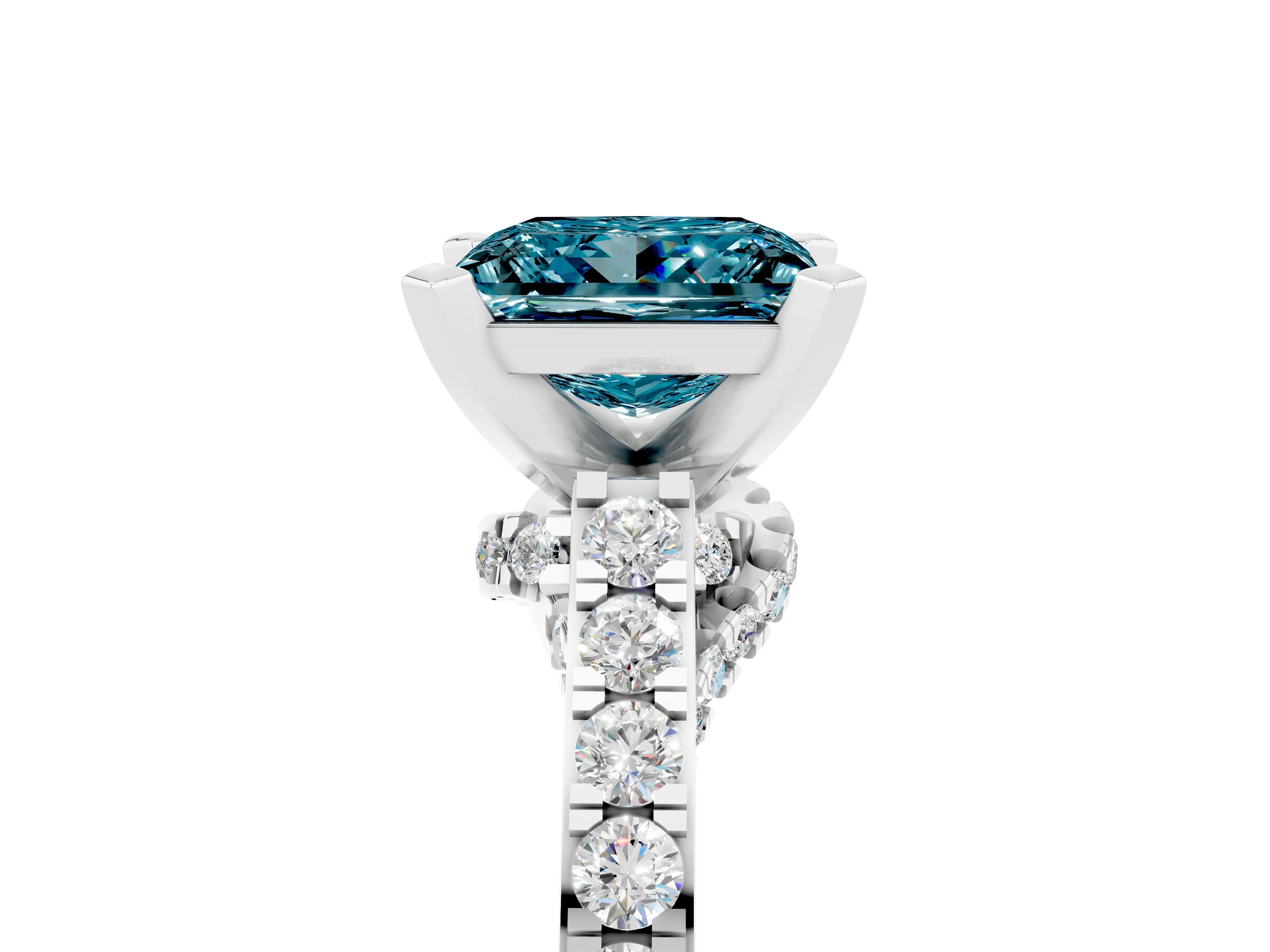 White gold Princess Cut Diamond Solitaire Ring with Pavé Band and Prong Setting_17