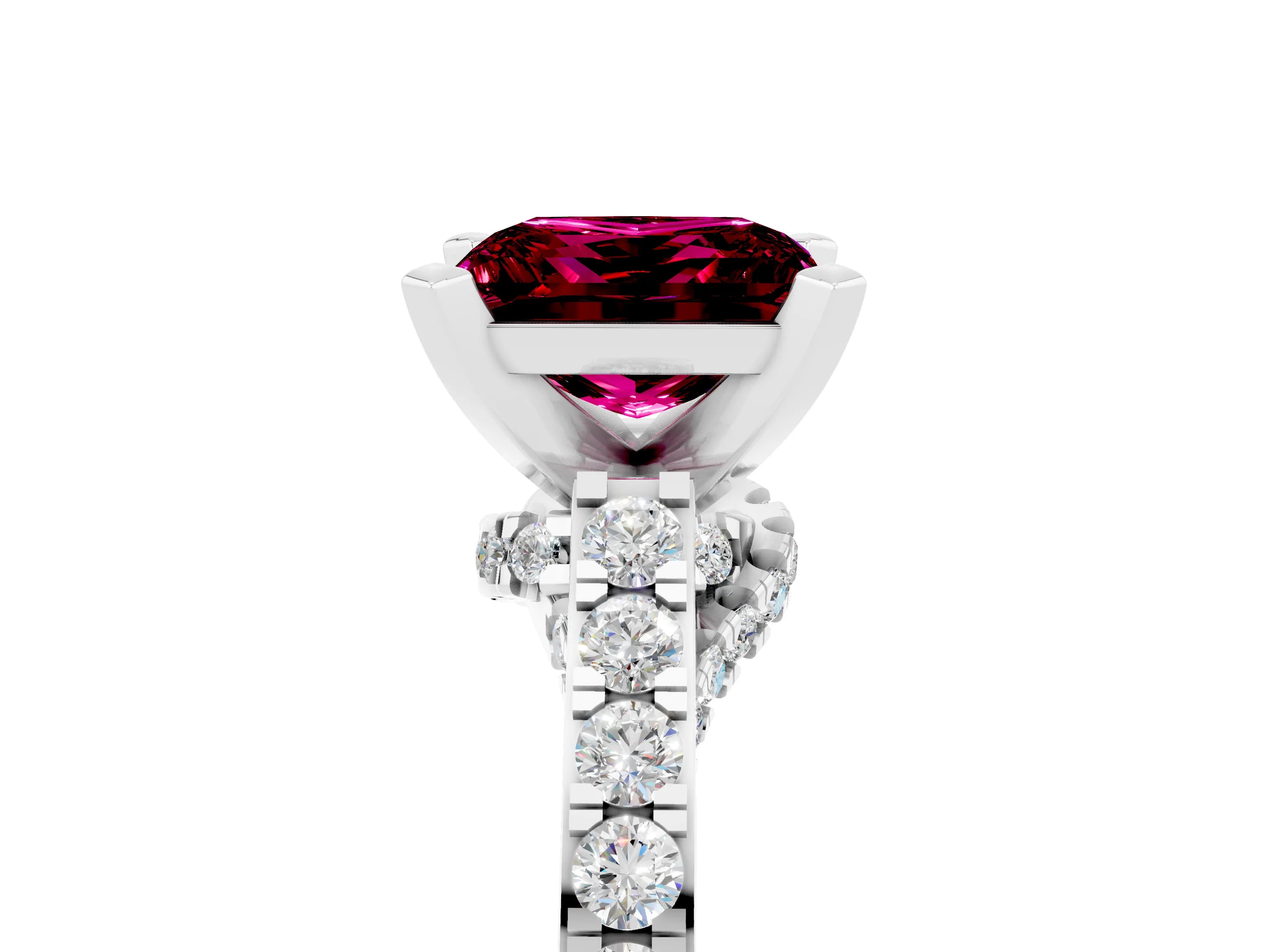 White gold Princess Cut Diamond Solitaire Ring with Pavé Band and Prong Setting_17