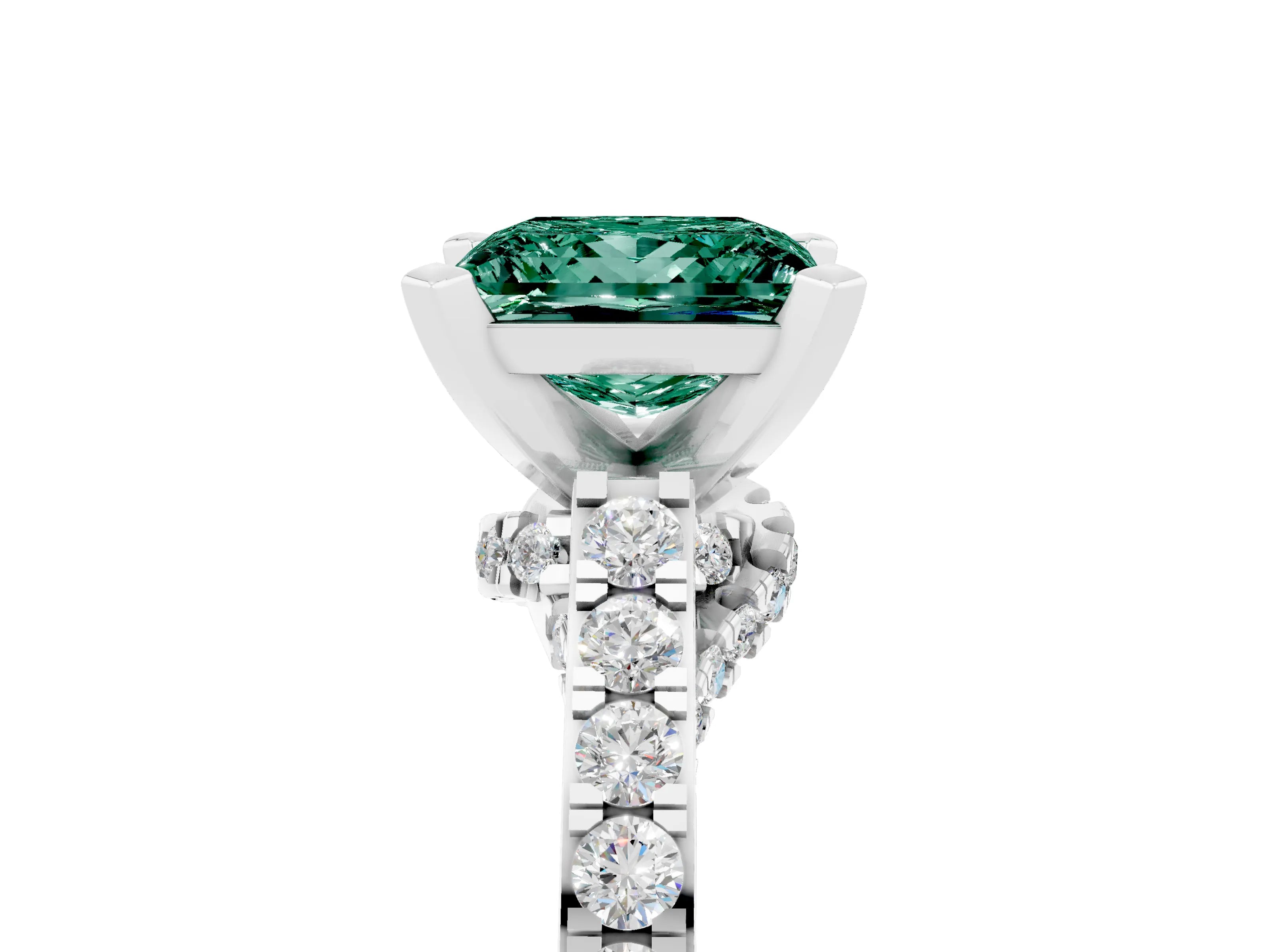 White gold Princess Cut Diamond Solitaire Ring with Pavé Band and Prong Setting_17