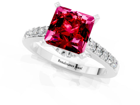 White gold Princess Cut Diamond Solitaire Ring with Pavé Band and Prong Setting_1