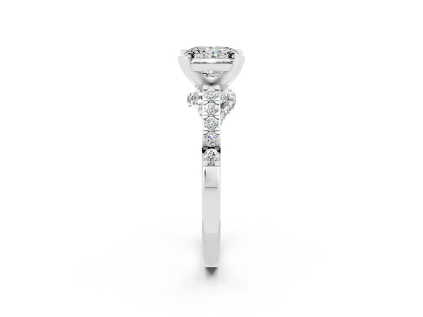 Platinum Princess Cut Diamond Solitaire Ring with Pavé Band and Prong Setting