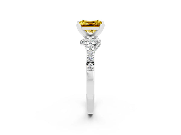 Silver Princess Cut Diamond Solitaire Ring with Pavé Band and Prong Setting