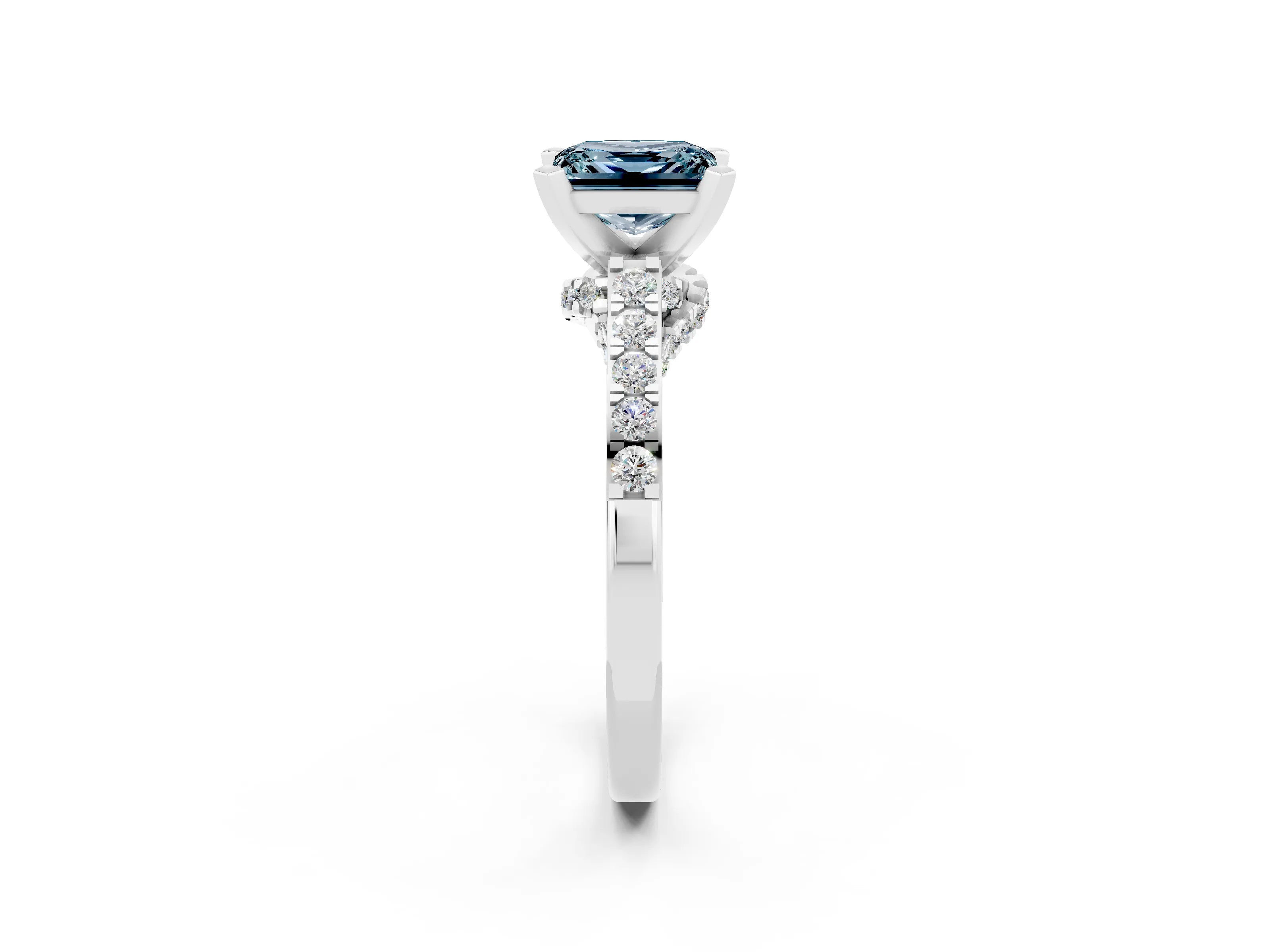 White gold Princess Cut Diamond Solitaire Ring with Pavé Band and Prong Setting_2