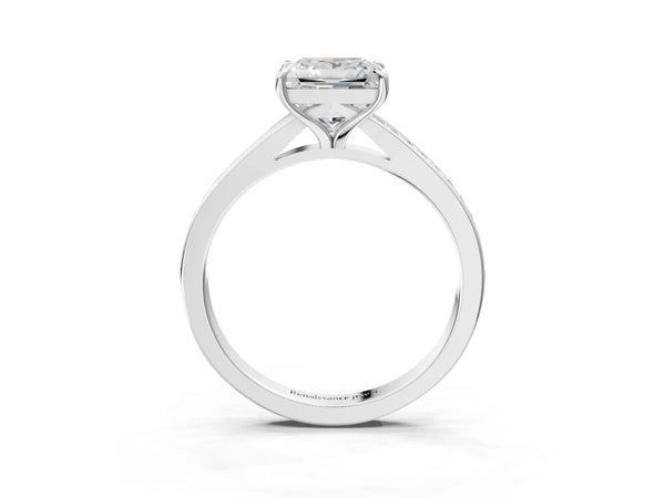 White gold Princess Cut Diamond Solitaire Ring with Pavé Band and Prong Setting