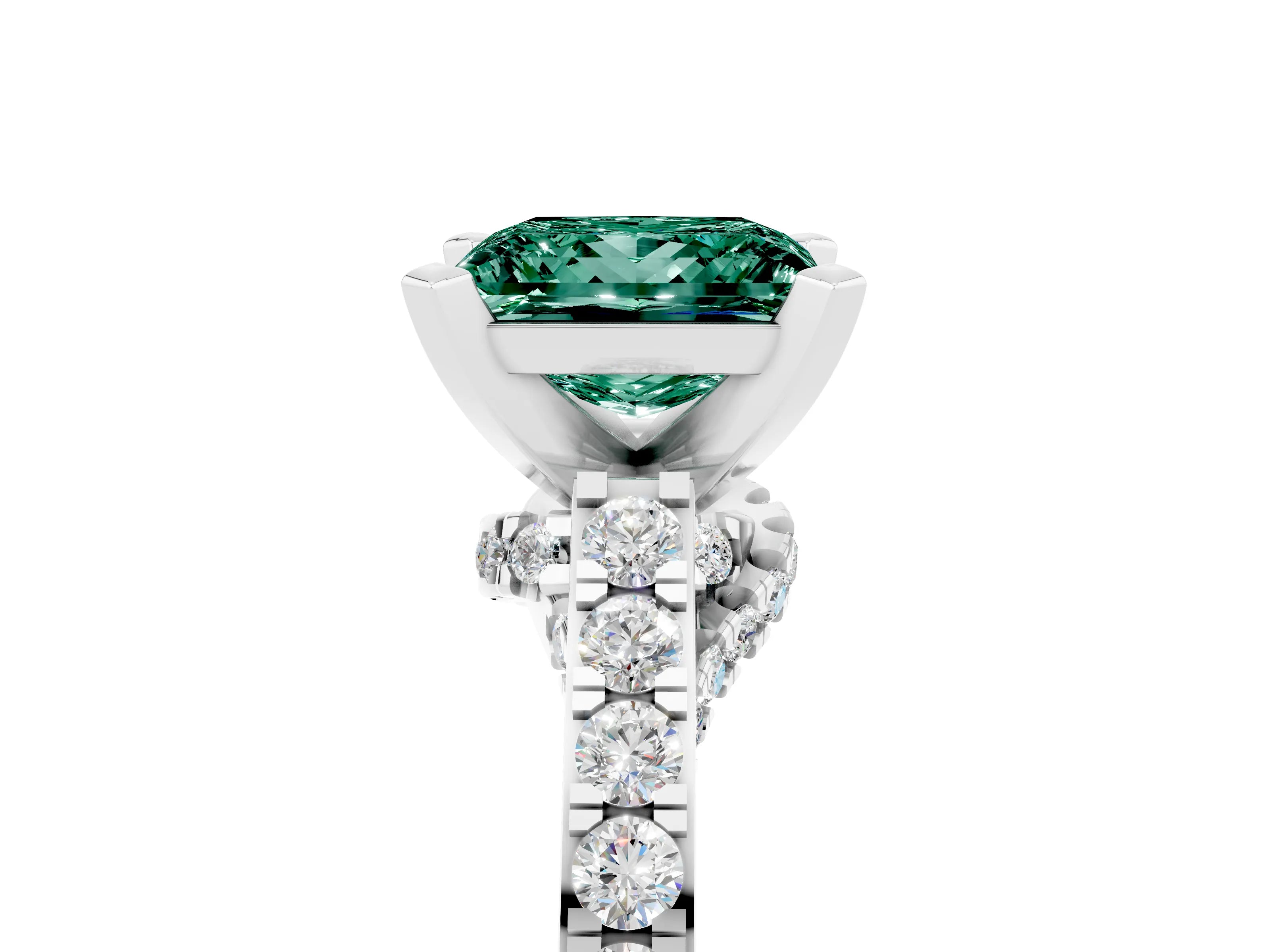 White gold Princess Cut Diamond Solitaire Ring with Pavé Band and Prong Setting_5