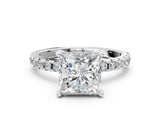 White gold Princess Cut Diamond Solitaire Ring with Round  Pavé Band and Four-Prong Setting_72