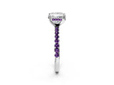 White gold Princess Cut Diamond Solitaire Ring with Round with Amethyst side stone Pavé Band and Four-Prong Setting_2