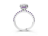 White gold Princess Cut Diamond Solitaire Ring with Round with Amethyst side stone Pavé Band and Four-Prong Setting_3