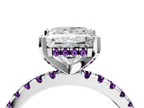 White gold Princess Cut Diamond Solitaire Ring with Round with Amethyst side stone Pavé Band and Four-Prong Setting_40