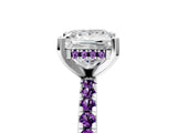 White gold Princess Cut Diamond Solitaire Ring with Round with Amethyst side stone Pavé Band and Four-Prong Setting_5