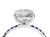 White gold Princess Cut Diamond Solitaire Ring with Round with Amethyst side stone Pavé Band and Prong Setting_16