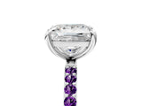 White gold Princess Cut Diamond Solitaire Ring with Round with Amethyst side stone Pavé Band and Prong Setting_17