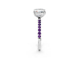 White gold Princess Cut Diamond Solitaire Ring with Round with Amethyst side stone Pavé Band and Prong Setting_2