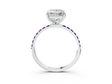 White gold Princess Cut Diamond Solitaire Ring with Round with Amethyst side stone Pavé Band and Prong Setting_3