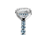 White gold Princess Cut Diamond Solitaire Ring with Round with Aquamarine side stone Pavé Band and Four-Prong Setting_17