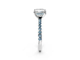 White gold Princess Cut Diamond Solitaire Ring with Round with Aquamarine side stone Pavé Band and Four-Prong Setting_2