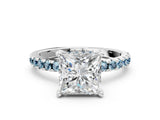 White gold Princess Cut Diamond Solitaire Ring with Round with Aquamarine side stone Pavé Band and Four-Prong Setting_36