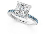 White gold Princess Cut Diamond Solitaire Ring with Round with Aquamarine side stone Pavé Band and Four-Prong Setting_37