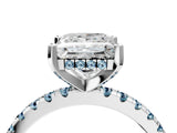 White gold Princess Cut Diamond Solitaire Ring with Round with Aquamarine side stone Pavé Band and Four-Prong Setting_40