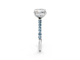 White gold Princess Cut Diamond Solitaire Ring with Round with Aquamarine side stone Pavé Band and Prong Setting_14