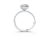 White gold Princess Cut Diamond Solitaire Ring with Round with Aquamarine side stone Pavé Band and Prong Setting_15