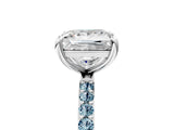 White gold Princess Cut Diamond Solitaire Ring with Round with Aquamarine side stone Pavé Band and Prong Setting_17