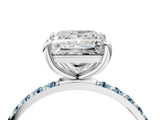 White gold Princess Cut Diamond Solitaire Ring with Round with Aquamarine side stone Pavé Band and Prong Setting_28