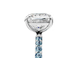 White gold Princess Cut Diamond Solitaire Ring with Round with Aquamarine side stone Pavé Band and Prong Setting_5