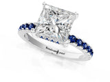 White gold Princess Cut Diamond Solitaire Ring with Round with Blue Sapphire side stone Pavé Band and Four-Prong Setting_13