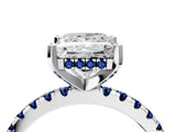 White gold Princess Cut Diamond Solitaire Ring with Round with Blue Sapphire side stone Pavé Band and Four-Prong Setting_16