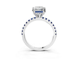 White gold Princess Cut Diamond Solitaire Ring with Round with Blue Sapphire side stone Pavé Band and Four-Prong Setting_3