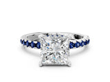 White gold Princess Cut Diamond Solitaire Ring with Round with Blue Sapphire side stone Pavé Band and Four-Prong Setting_36