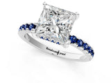 White gold Princess Cut Diamond Solitaire Ring with Round with Blue Sapphire side stone Pavé Band and Four-Prong Setting_37